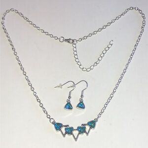 Silver Tone and Blue Green Rhinestone Jewelry Set